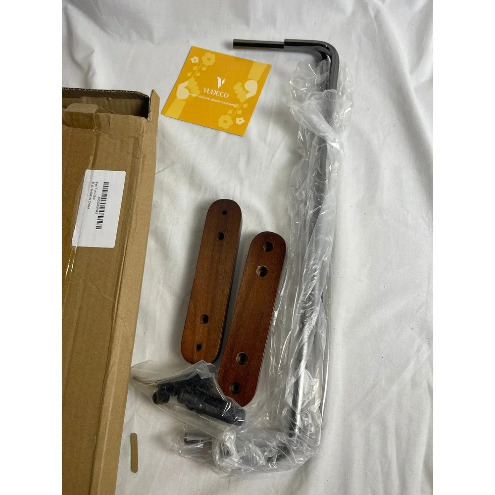 Bath Towel Bar Solid Wood and Metal Double Wall Mounted Rack‎ X003DXMN43